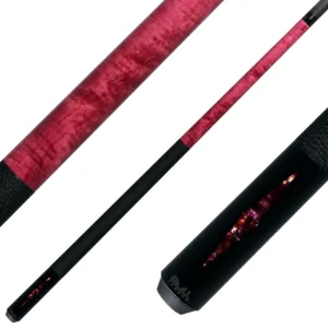 Bull Carbon Pink Stained Maple with Pink Genuine Shell Inlays Play Cue with Textured Leather Wrap